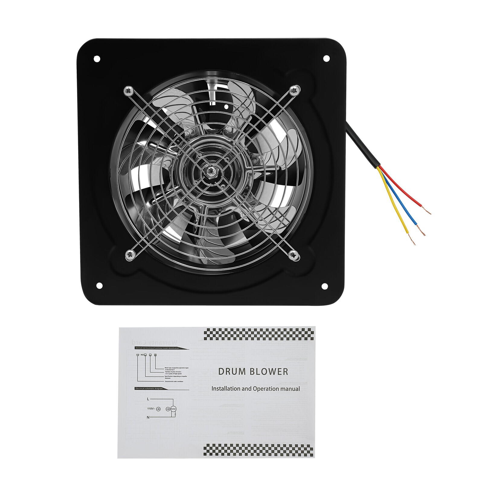 8" Exhaust Fan Portable Kitchen Ventilation Fan Wall Mount with Backdraft Damper