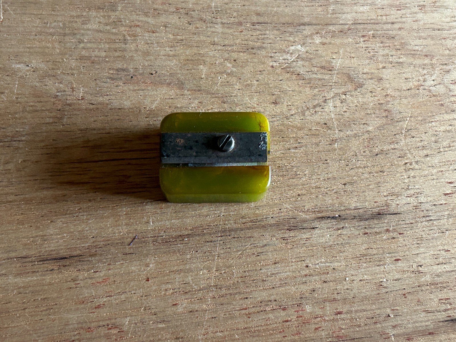Green Bakelite Pencil Sharpener Catalin Swirled Small School Vintage Rectangle