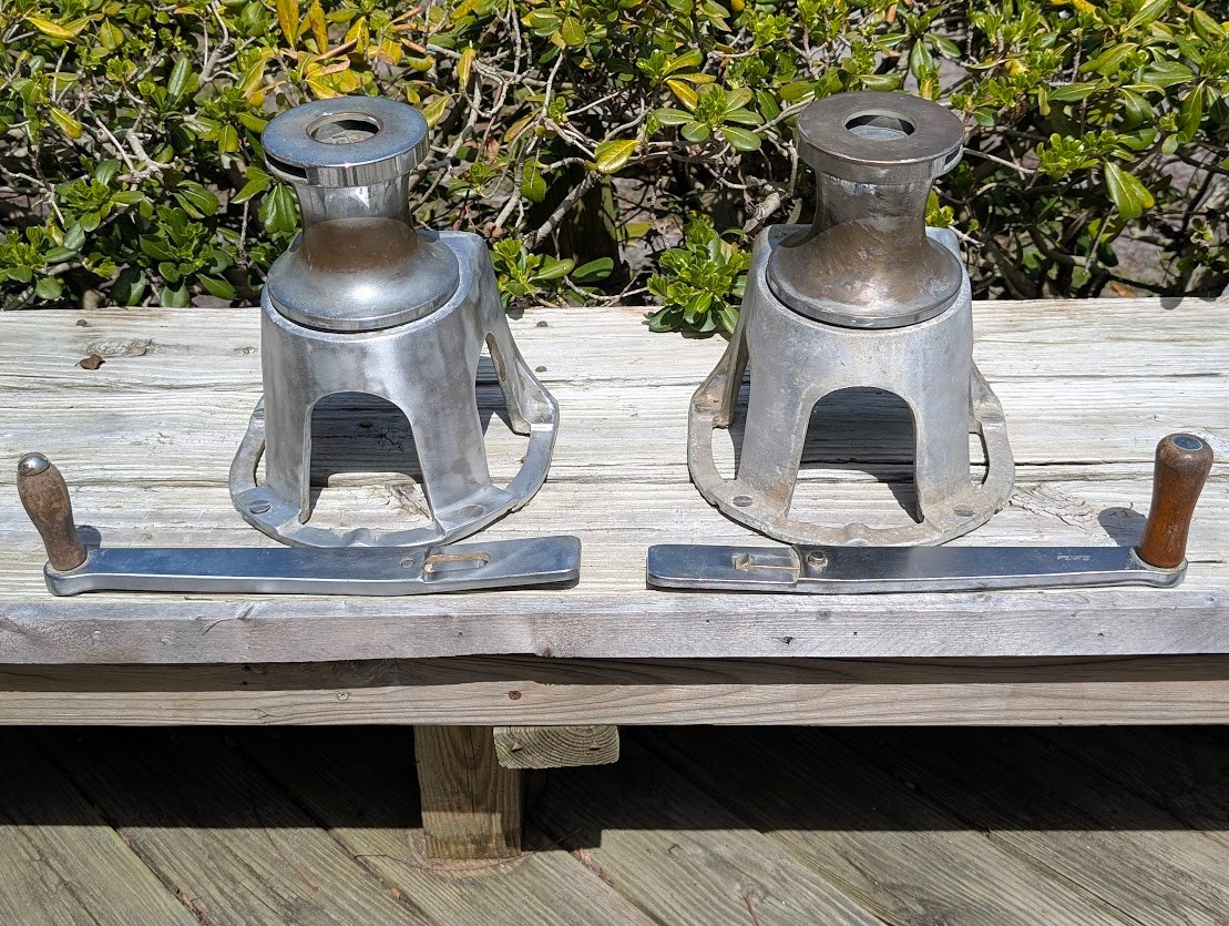 Heavy Duty Sailboat Winch 2 speed  South Coast Pair on stands Handles 10.5 "