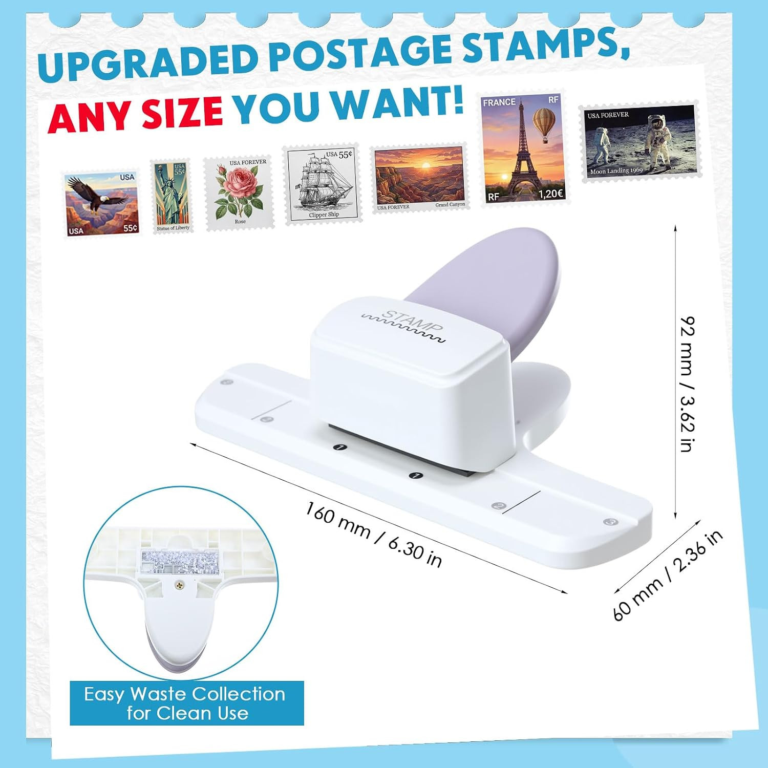1 Pcs Postage Stamp Punch with Adjustable Perforated Edge, Versatile Stamp Shape
