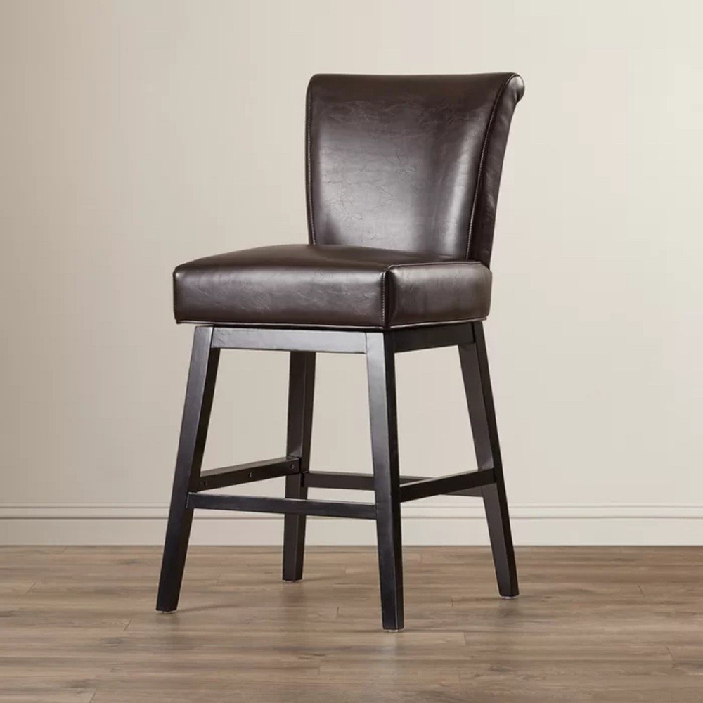 28 Inch PU Leather Swivel Counter Stool Adjustable Height Bar Stool Modern