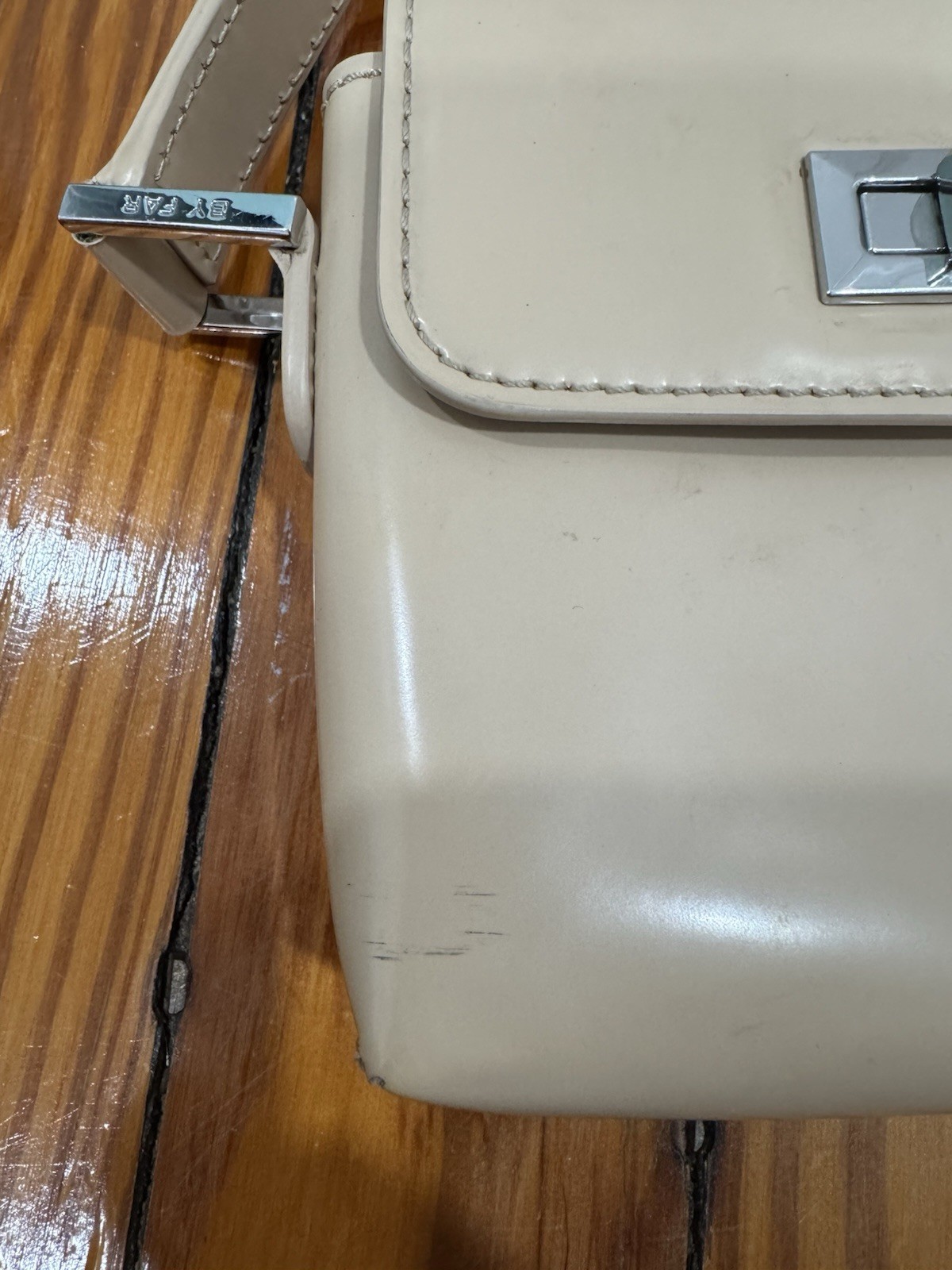 By Far Billy Patent Leather Shoulder Bag Beige
