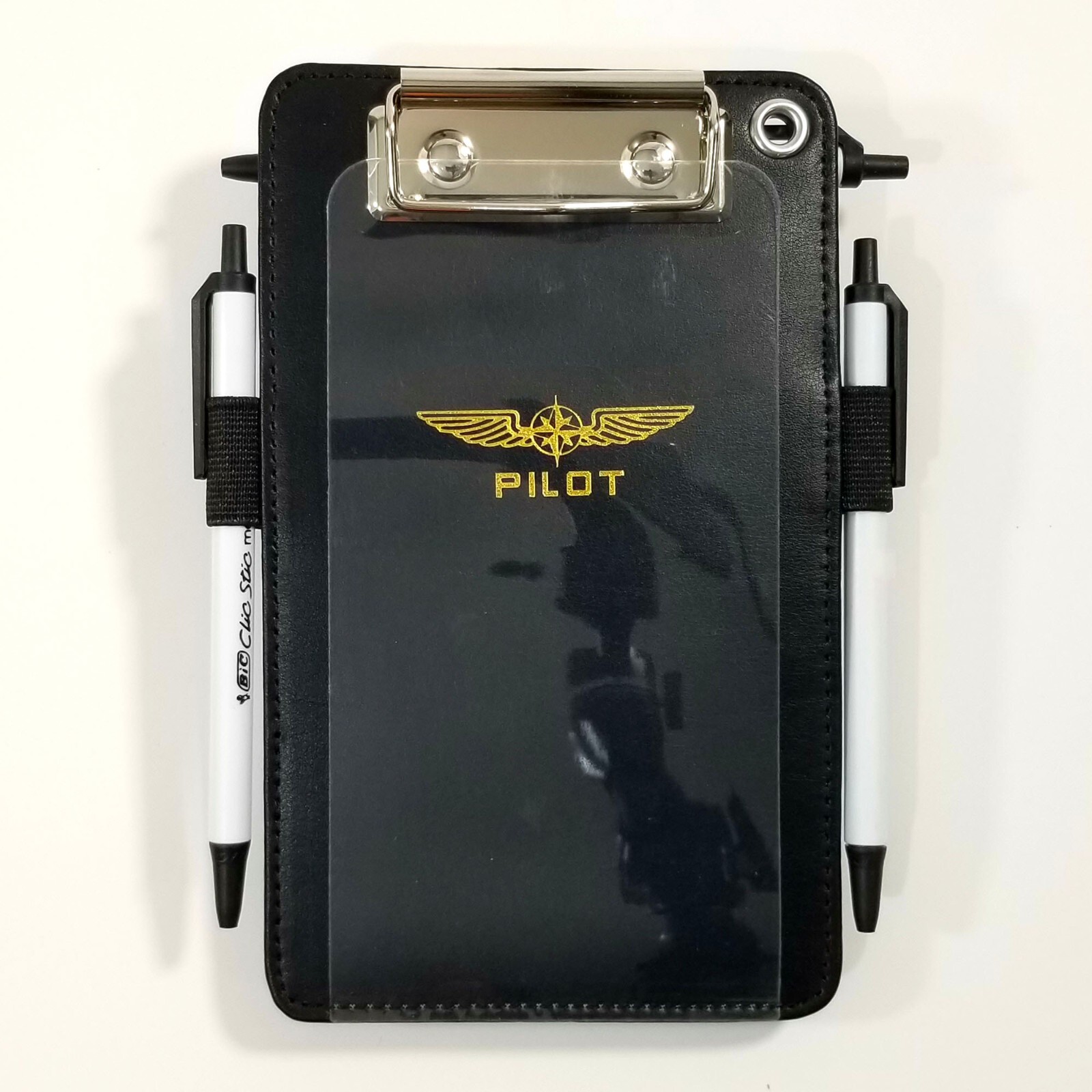 DESIGN 4 PILOTS® Compact Pilot's Kneeboard — Black Eco-Leather w/ Velcro Strap