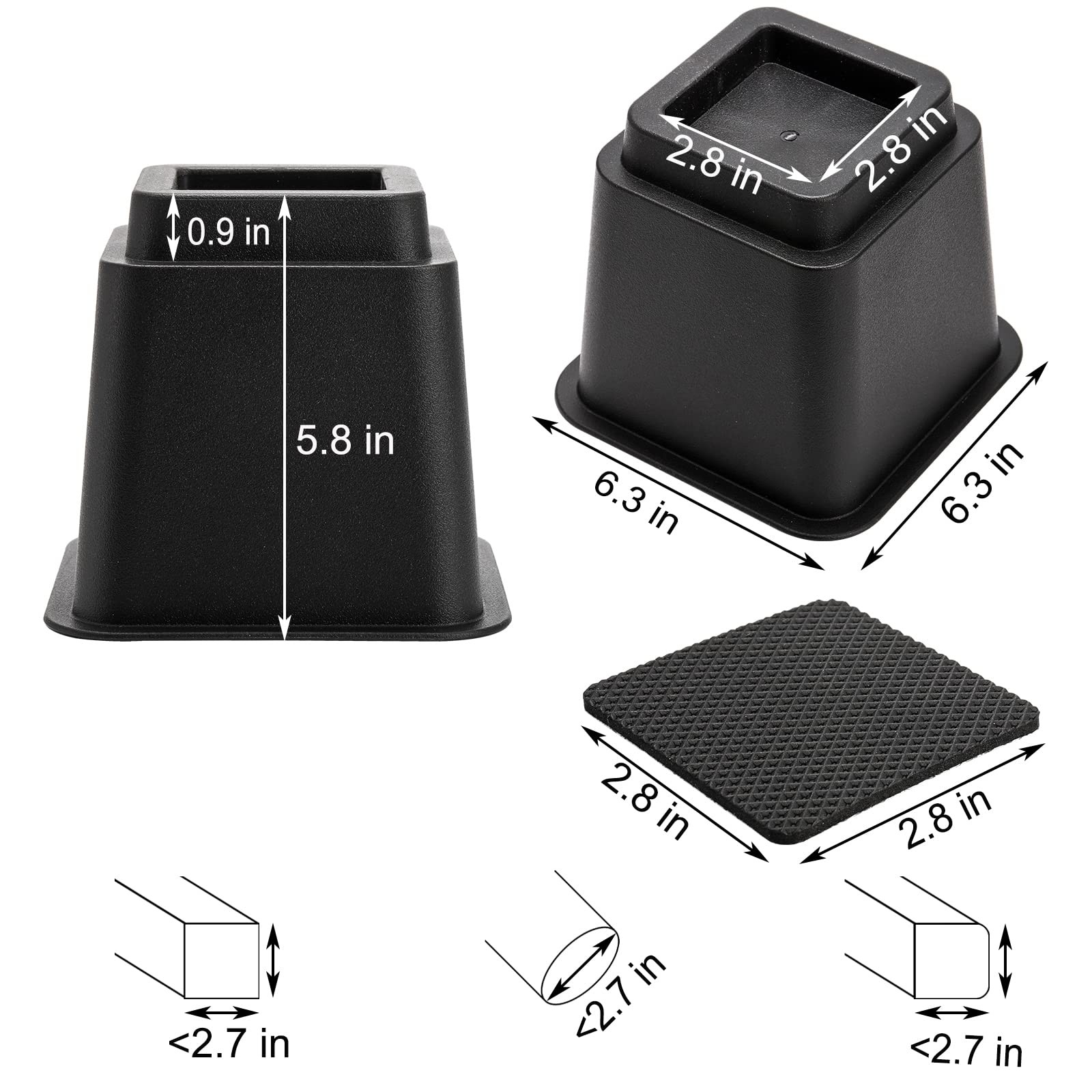Okllen 6 Pack Bed Furniture Risers, 5 Inch Heavy Duty Couch Lifts with Black