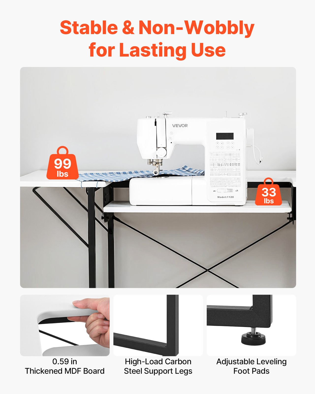 VEVOR Sewing Table Multipurpose Sewing Machine Table with Foldable Side Shelf