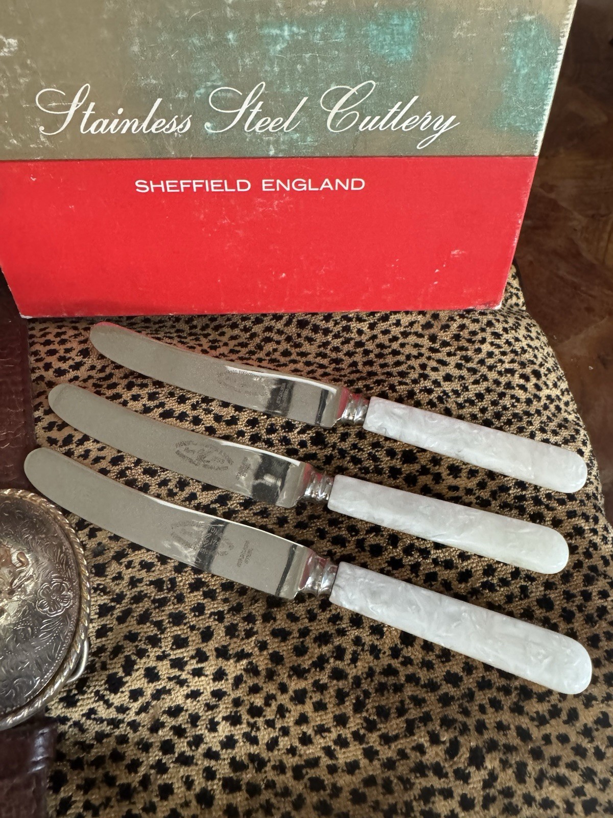 Sheffield Cocktail/dessert Knifes Cutlery Stainless Steel Pearl In Box England