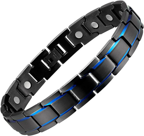 MagEnergy Men's Magnetic Bracelets,Titanium Steel Black-Blue