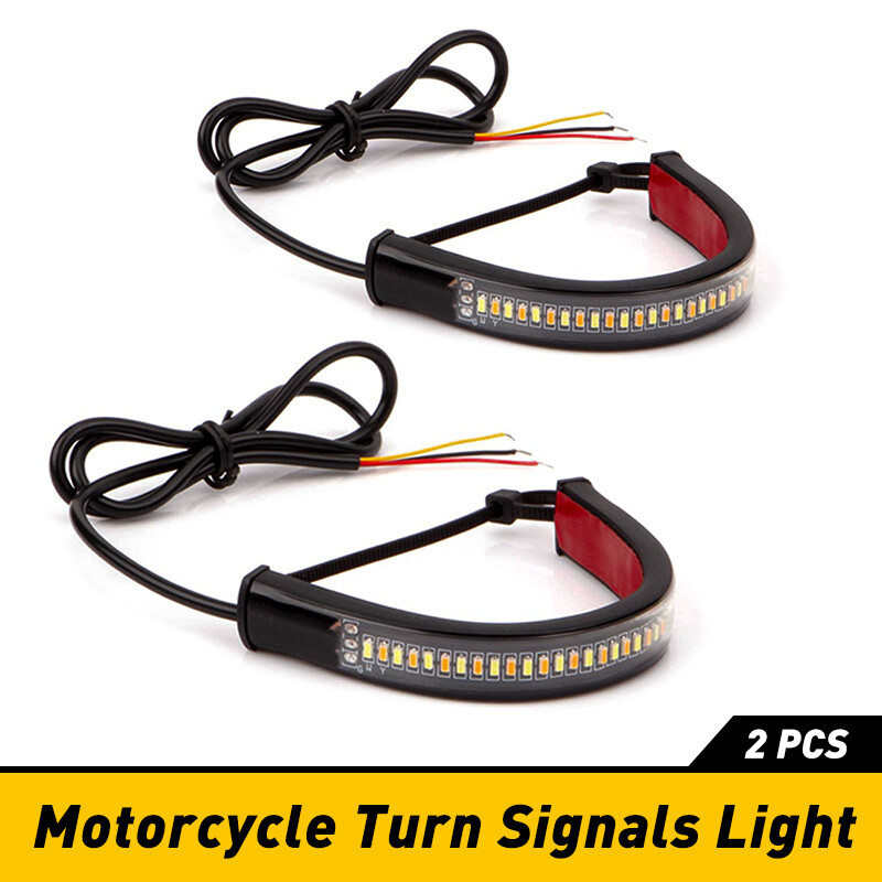 Motorcycle Flowing Amber LED Fork Turn Signal Blinkers DRL Daytime Running Light