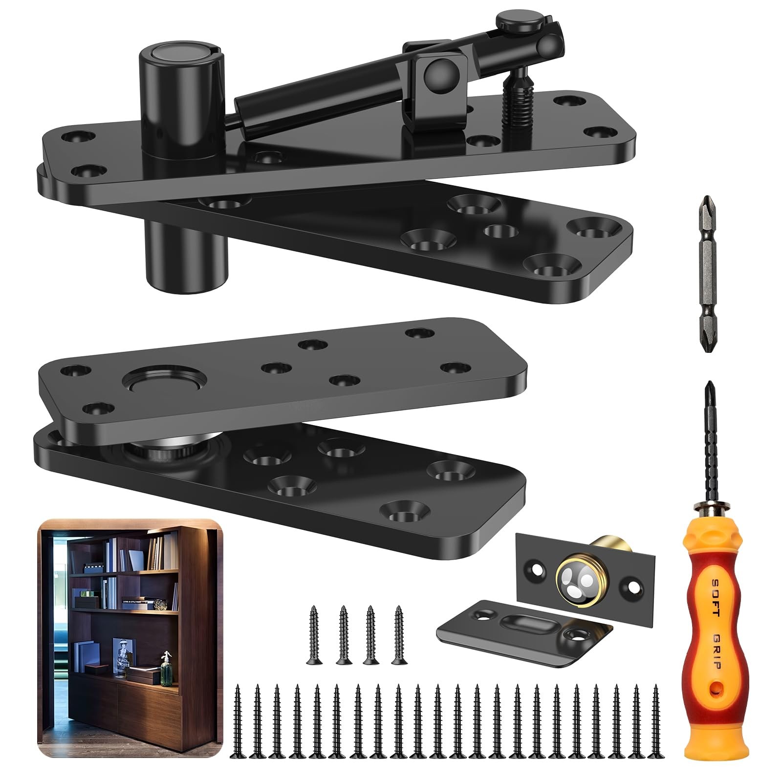 Hidden Door Hinge 570LBS Load-Bearing Thickened Solid Alloy Steel 360Â° Rotati