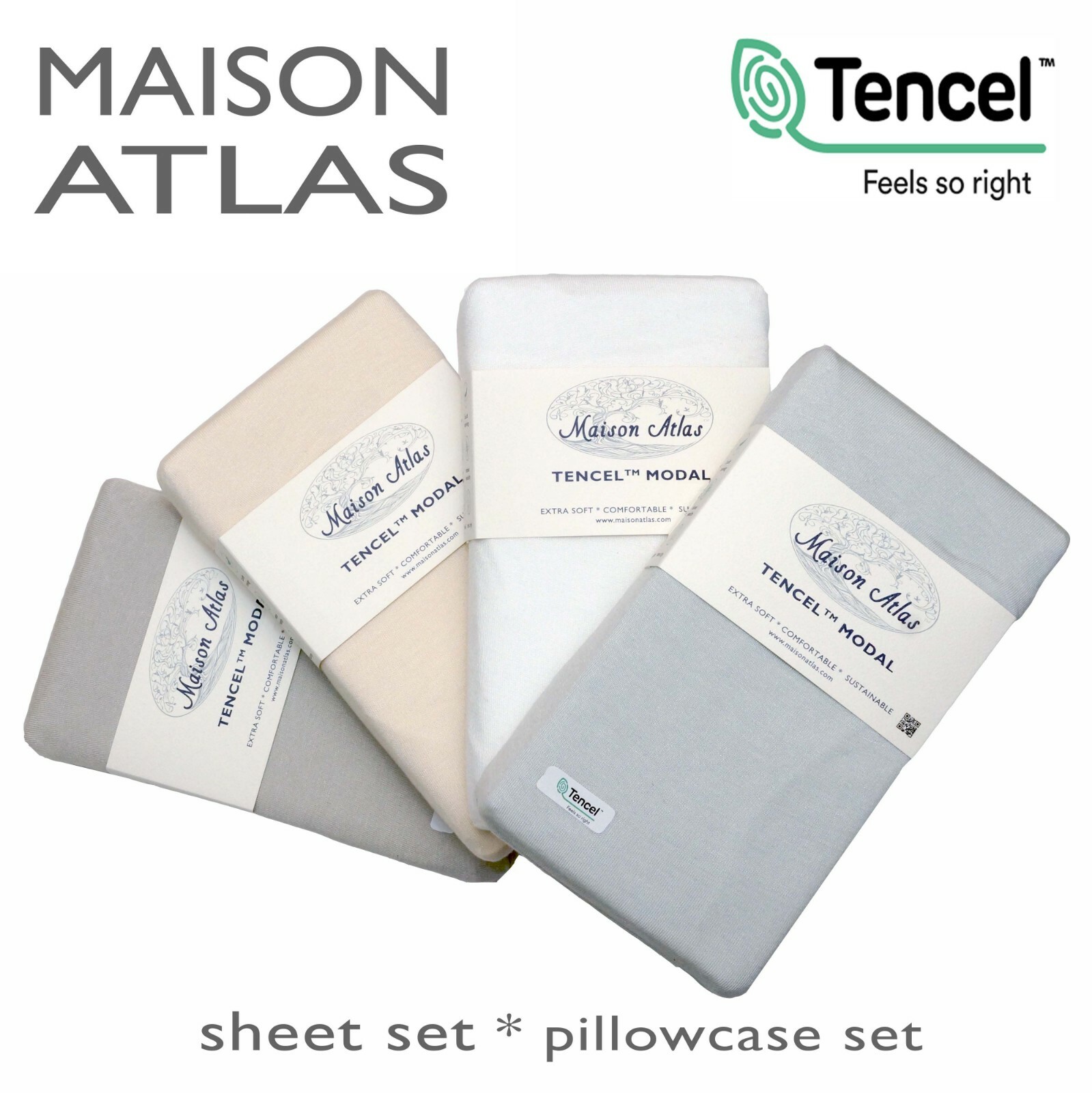 TENCEL MODAL Jersey SHEET SET PILLOWCASE by Maison Atlas | Pure Beech | NEW