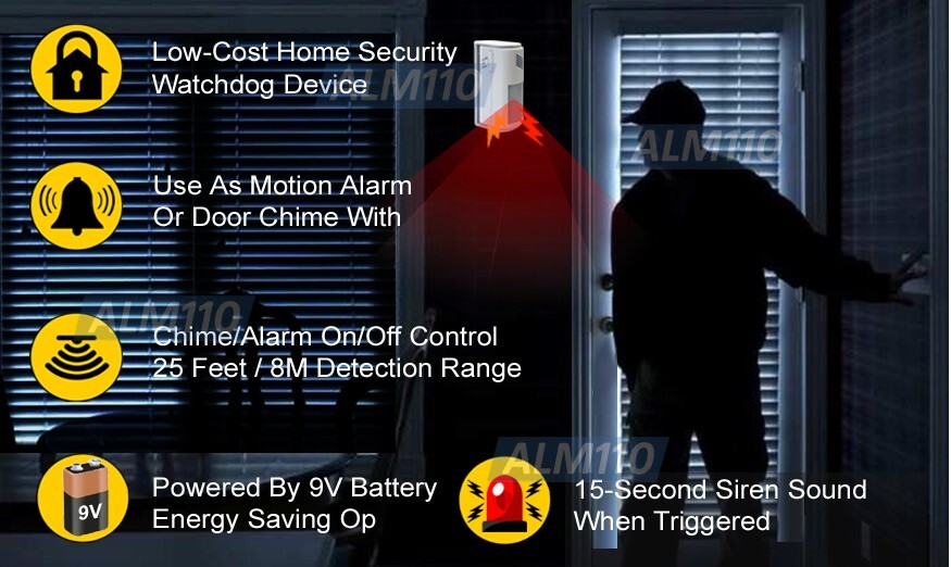 2-In-1 Motion Detection Alarm Entry Chime Alert 90dB Siren Sound Home Security