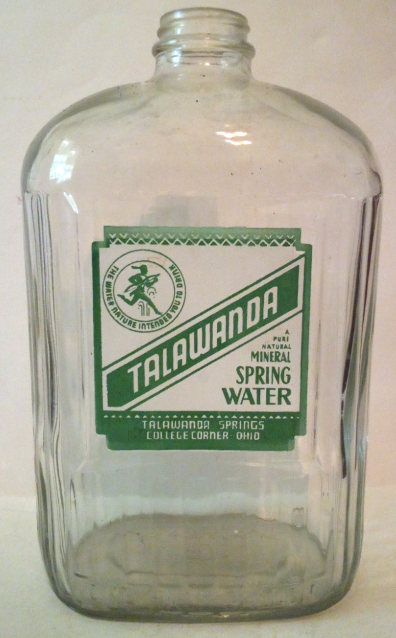 VTG TALAWANDA SPRING WATER CLEAR GLASS BOTTLE HALF GALLON ACL az