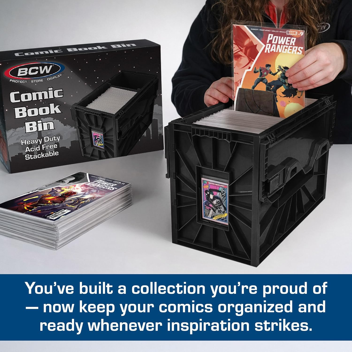 Comic Book Bin - 5 Pack, Holds 150 Comics, Stackable, Acid-Free, Black
