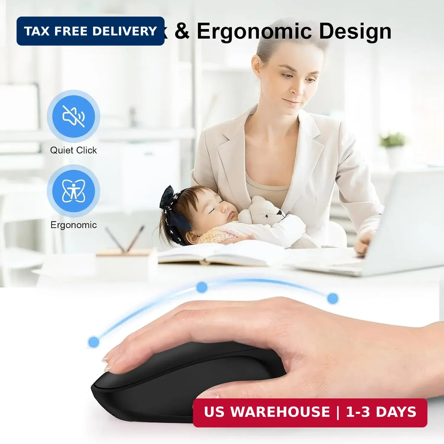 Wireless Mouse,2.4G Quiet Computer Mouse with USB Receiver, 800/1200/1600 DPI,4