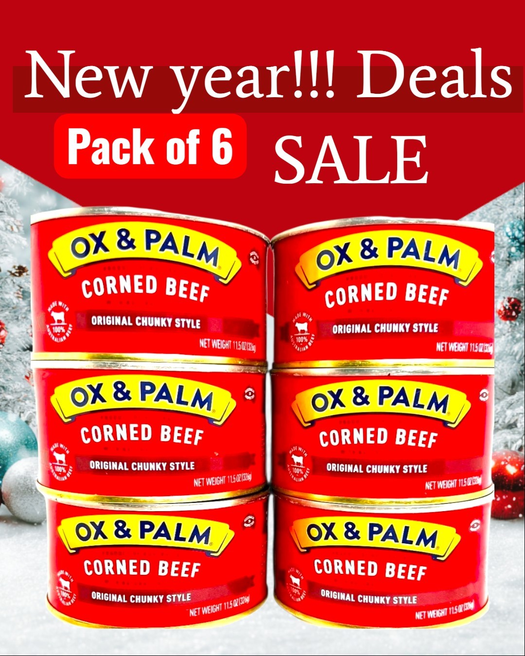 Ox Palm Corned Beef, Juicy, Chunky Style, 11.5oz Pack of 6 Product of Australia
