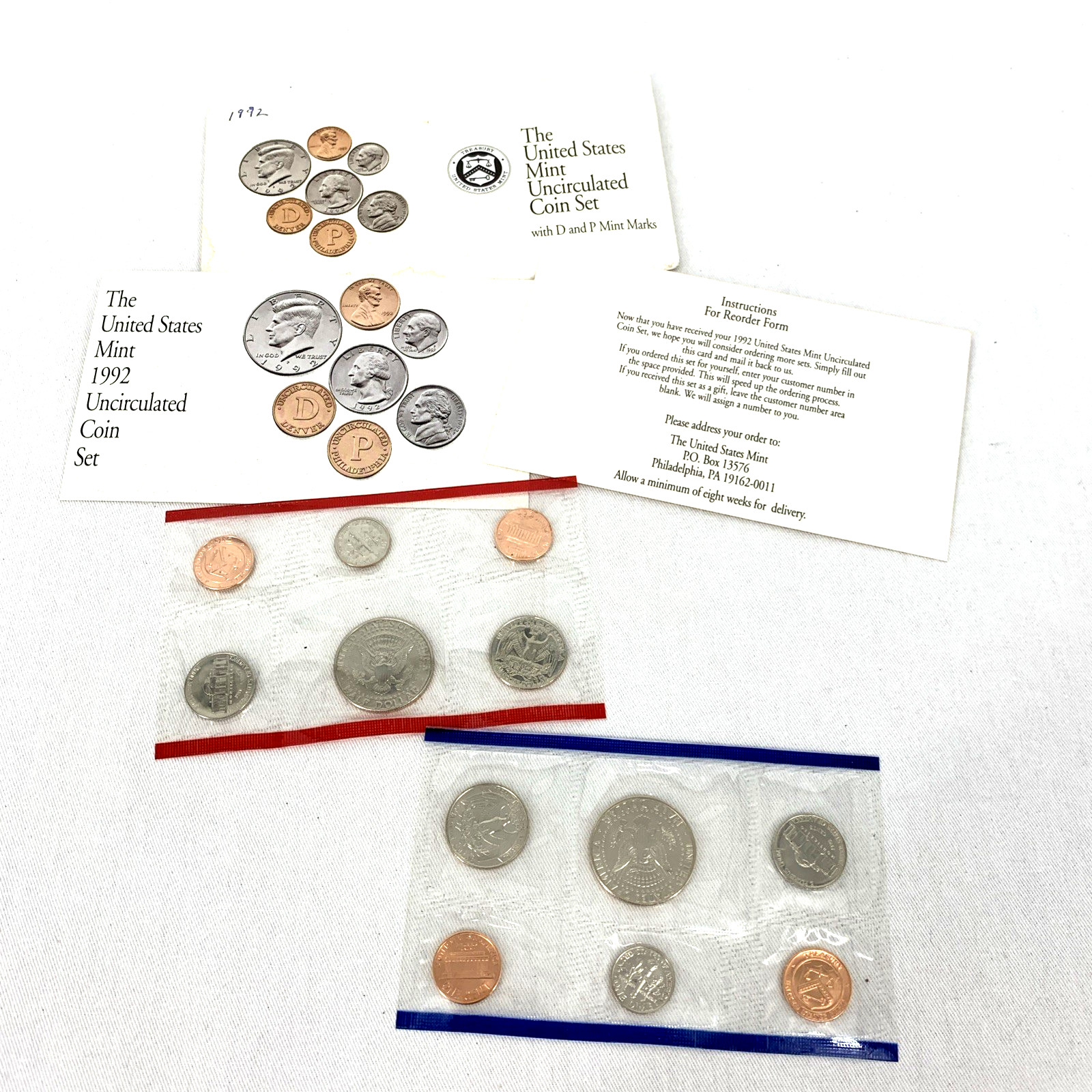 1992 Uncirculated United States Coin Proof Mint Set D and P Mint Marks