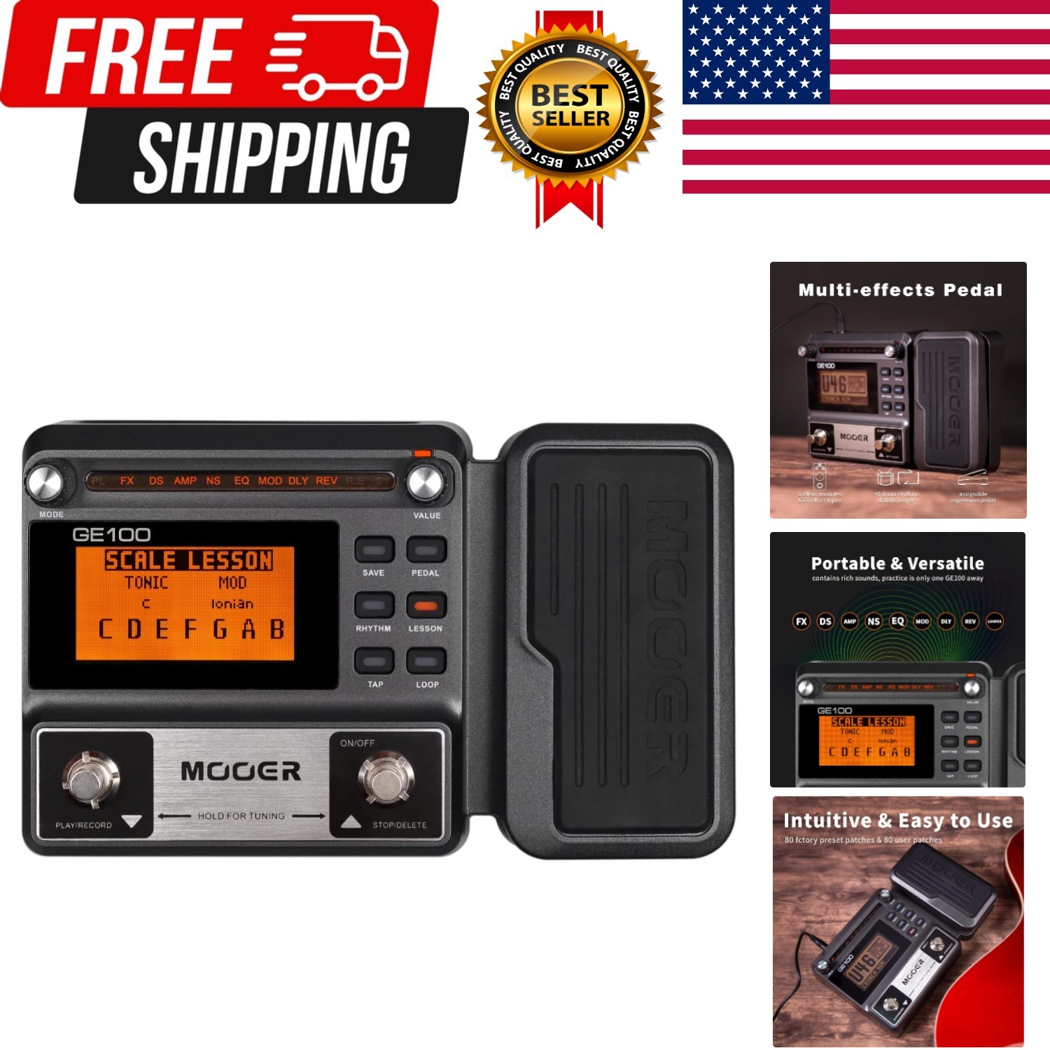 GE100 Multi-Effects Guitar Pedal with 80 Presets, 66 Effects, Loop and 40 Dru...