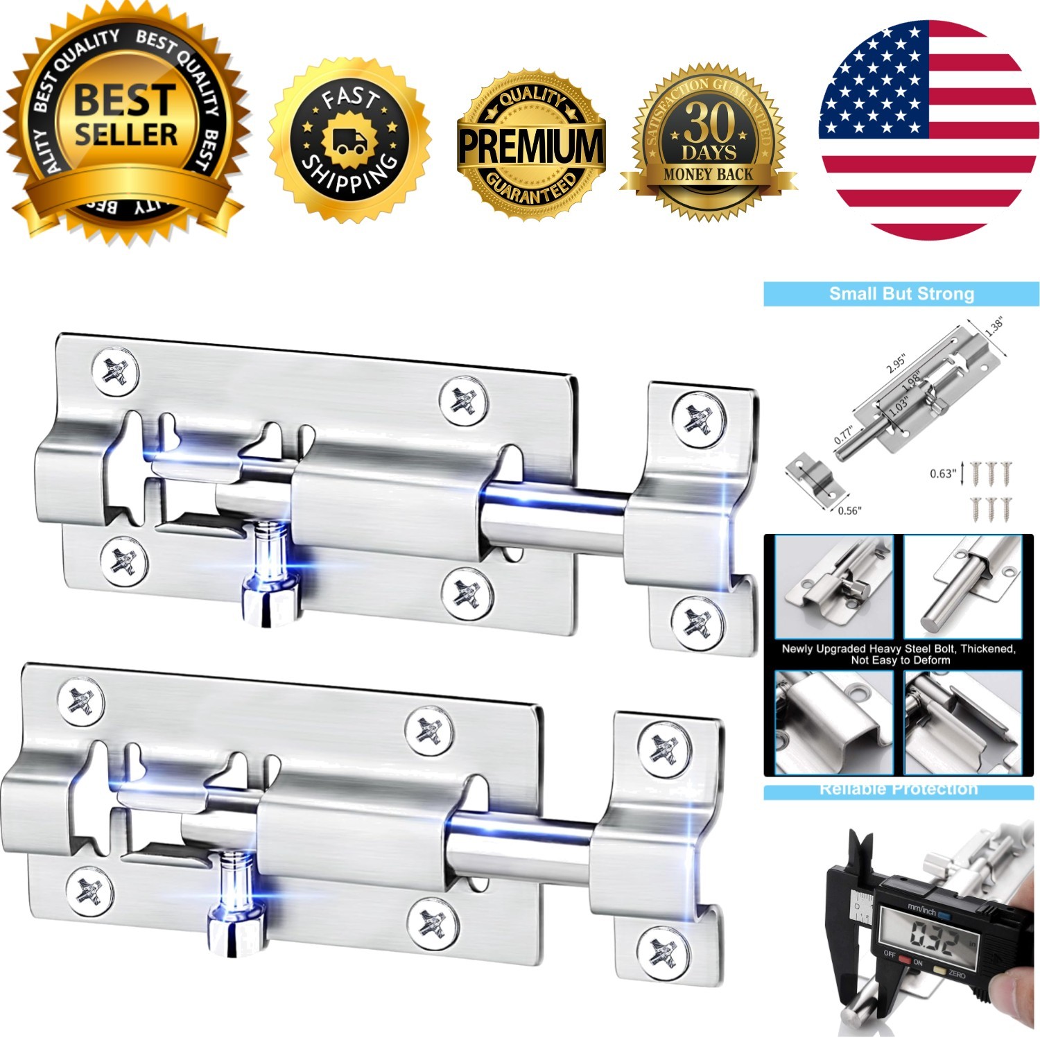 Upgrade Your Security: 2 Pack 3" Stainless Steel Barrel Bolt Latches with Screws