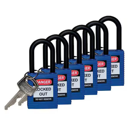 Brady 123352 Lockout Padlock, Keyed Different, Nylon, Blue, 1 1/2 In Shackle