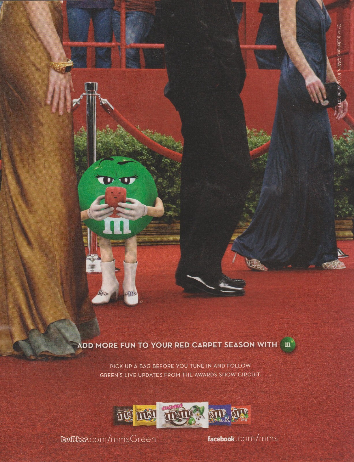 2010 Mars M&M's Candy - Miss Green At Red Carpet Event Line - Print Ad Photo Art