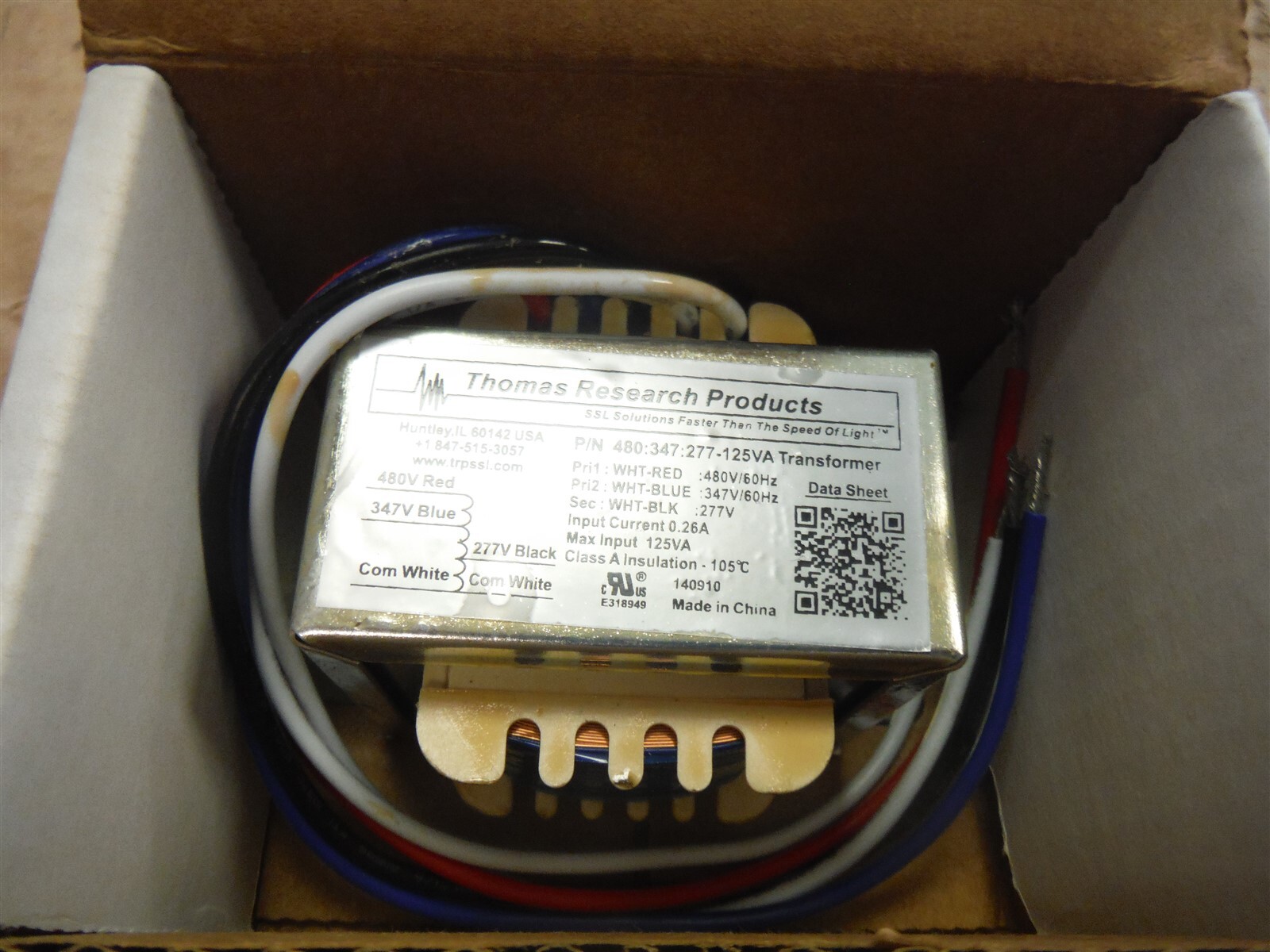 Thomas Research Transformer 480:347:277-125VA-480/347V To 277V 125 VA *RW4