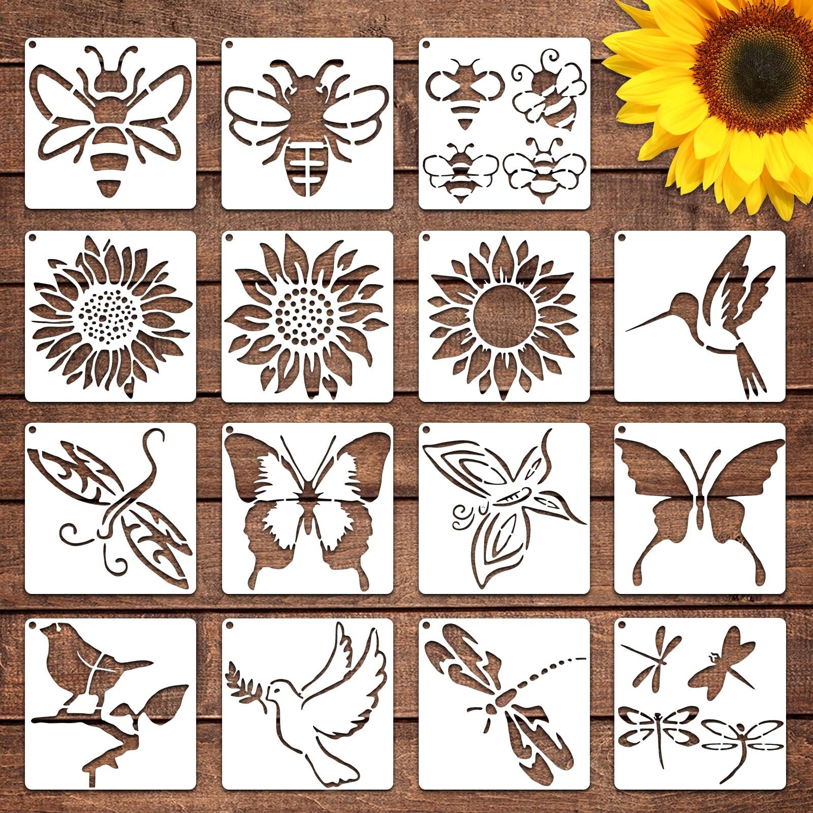 Yuanchu 15 Pcs Nature Stencils for Painting: Butterflies, Dragonflies, Birds ...