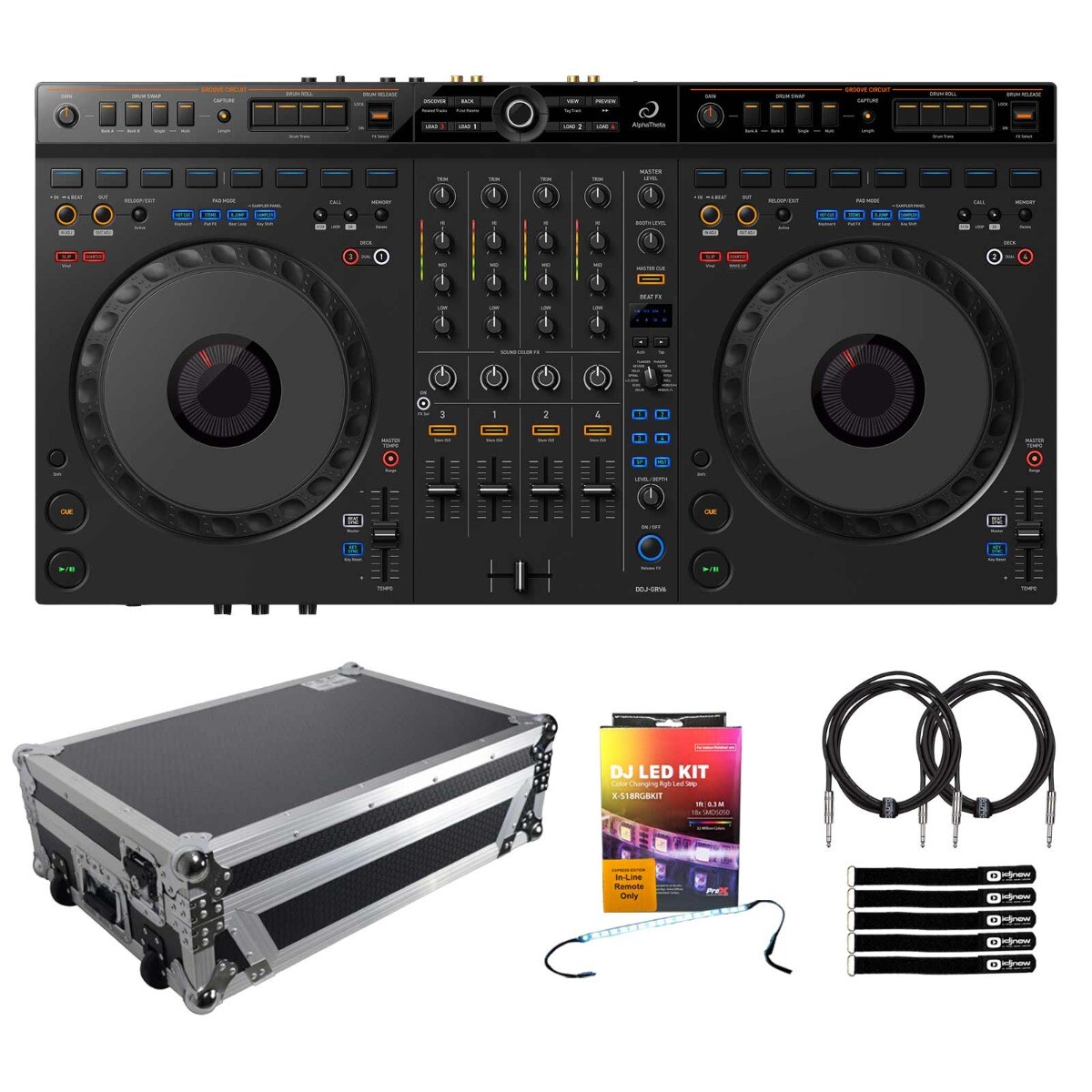 AlphaTheta DDJ-GRV6 4-Channel Stem Rekordbox Serato DJ Controller w Road Case