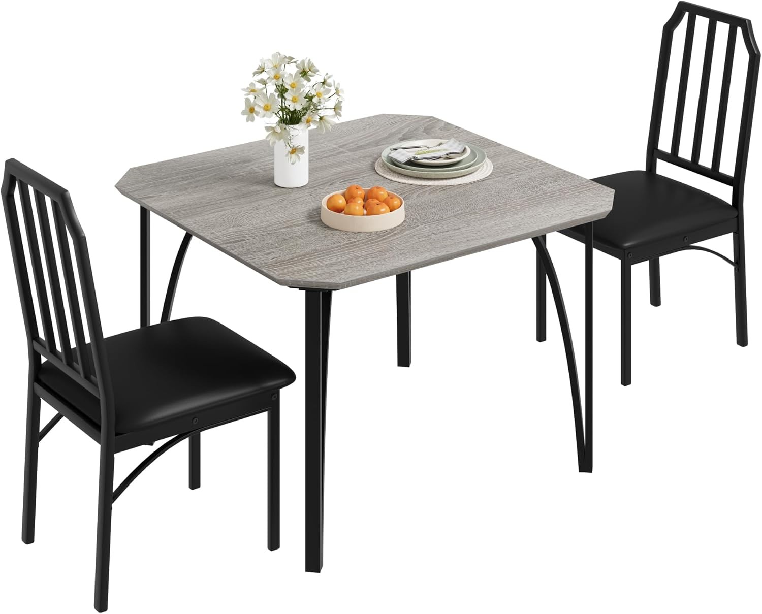3PCS Dining Table Set for 2 with Upholstered Chair Kitchen Table and Chairs Gray