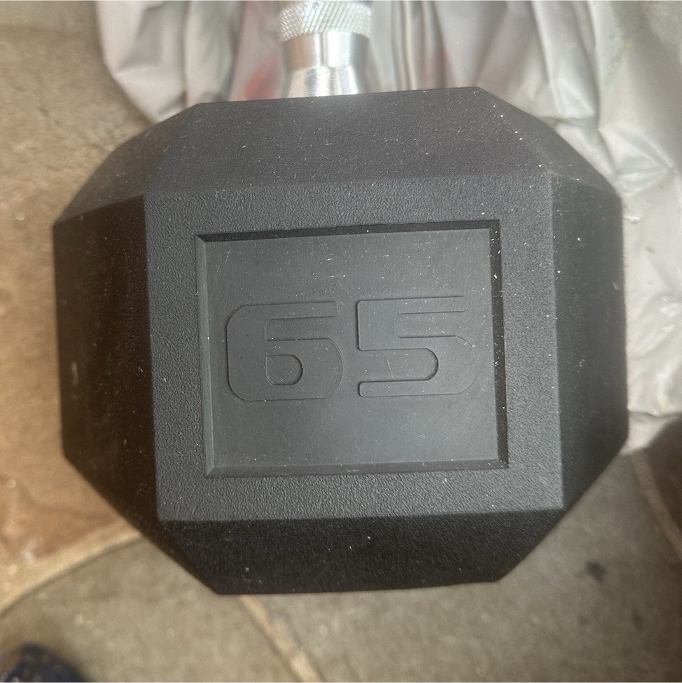 Hex Dumbbell 65 lb Black Rubber Steel Weight Lifting Gym Training