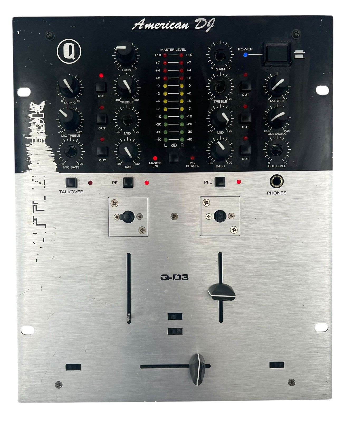 American DJ Q-D3 2 Channel DJ Mixer Rack Mount Phono Line Mic Power Tested