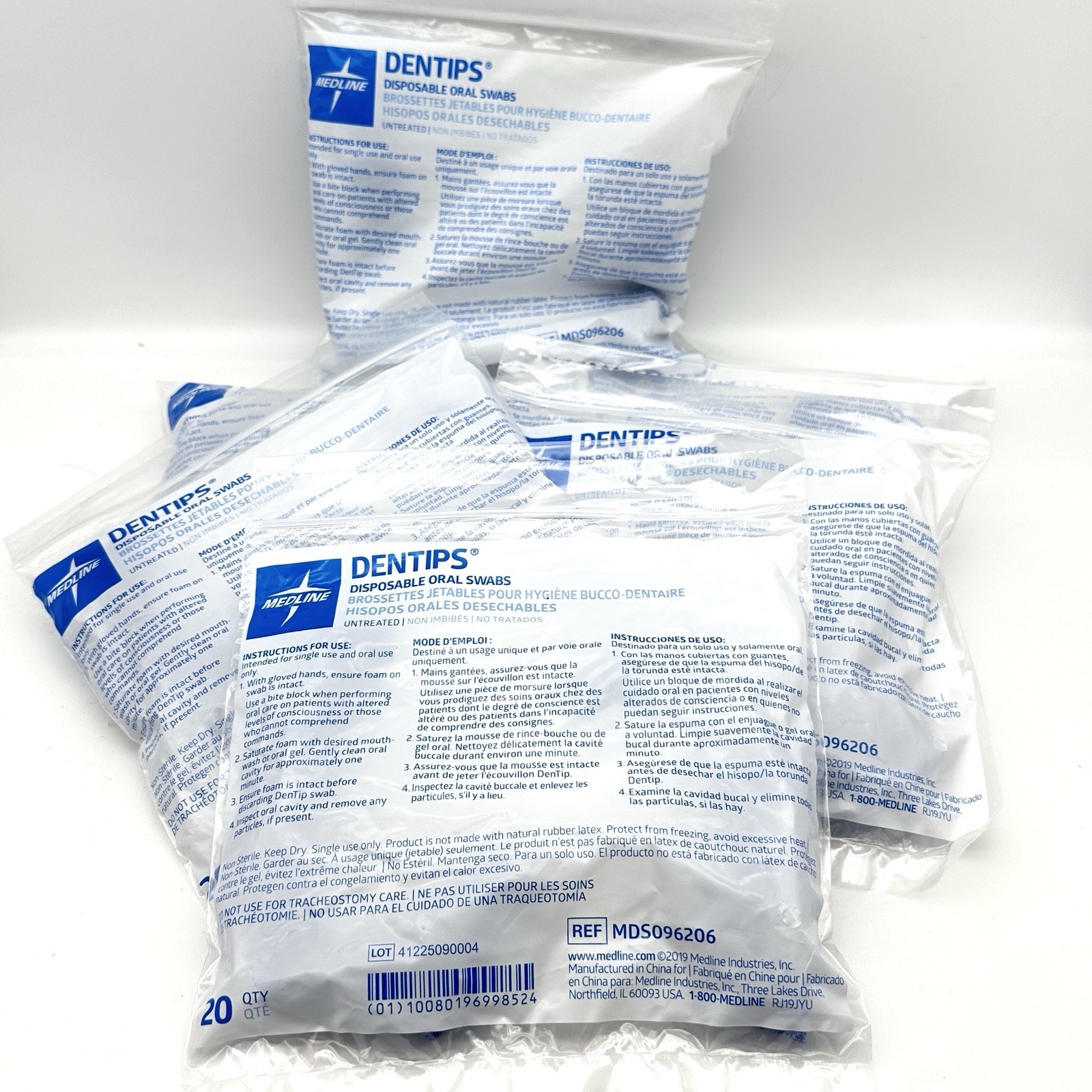 Medline DenTips Disposable Oral Swabs, Sealed, Blue, 120 Total, MDS096206
