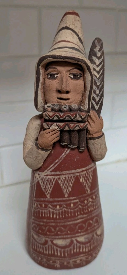 1991 Peru Folk Art Clay Pottery Musician Candle Holder Detailed Handmade 7.5"