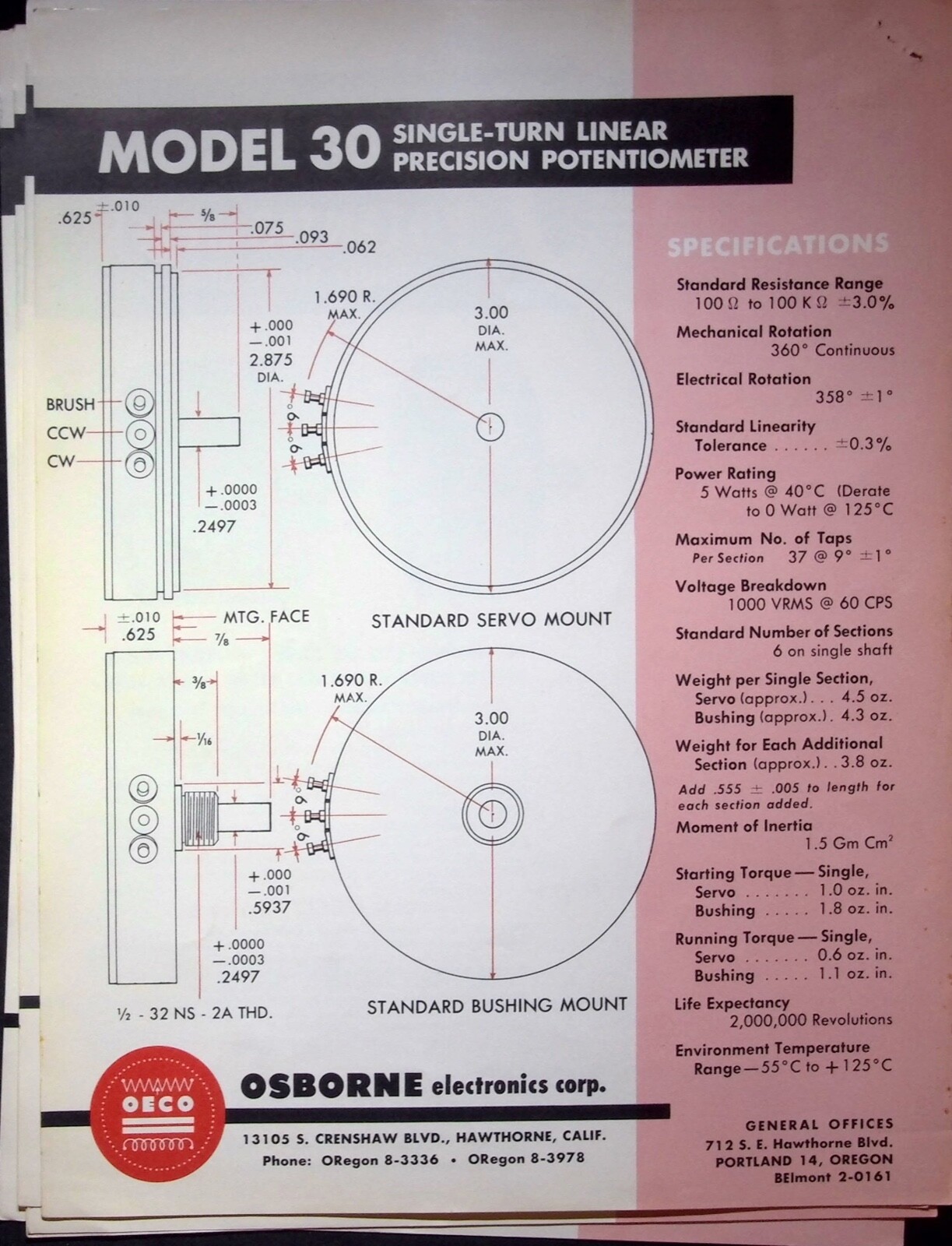 OECO PRECISION POTENTIOMETER SINGLE-TURN LINEA - CATALOG