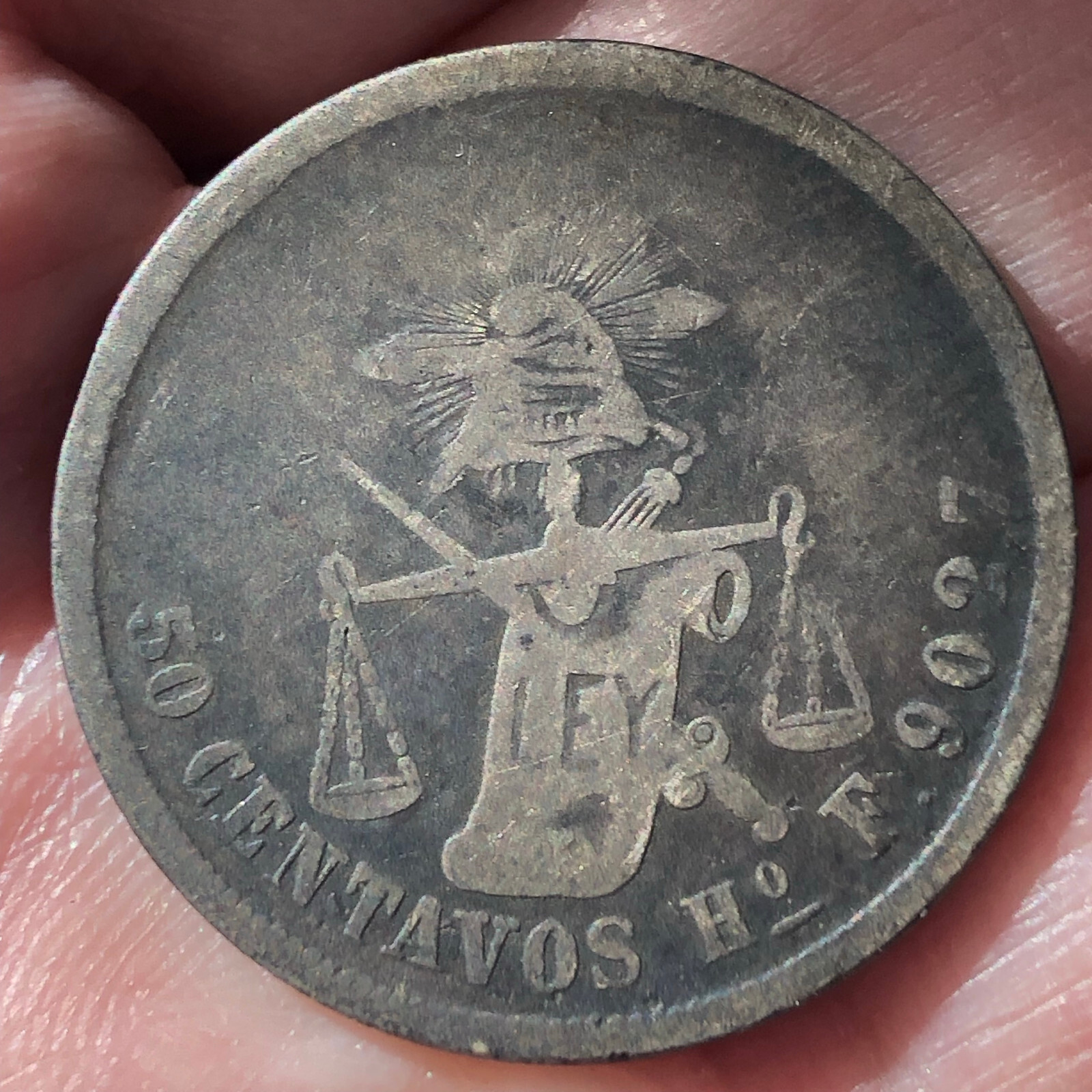 1876 Ho F Mexico 50 Centavos Silver Coin - G (Good) condition