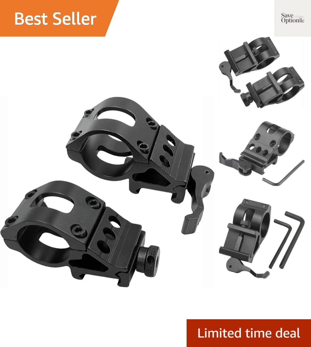 1" Offset Tactical Flashlight Mount and 1" Offset Quick Release Flashlight Mo...