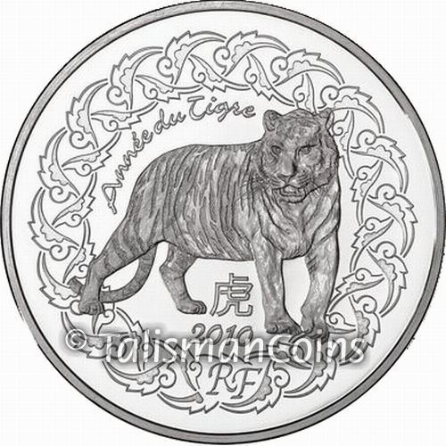 France 2010 YEAR of the TIGER Chinese Lunar Zodiac French 5 Euro Silver FULL OGP
