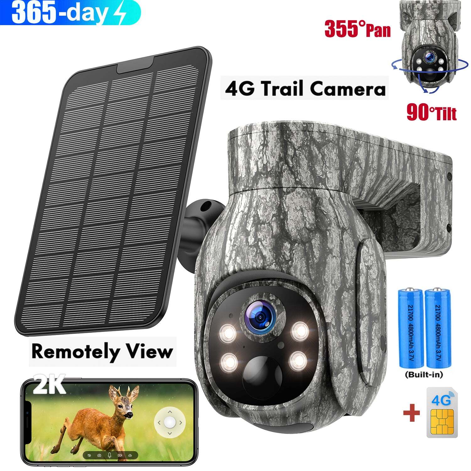 4G LTE Wildlife Trail Camera Solar PTZ Cellular Security Camera Night Vision