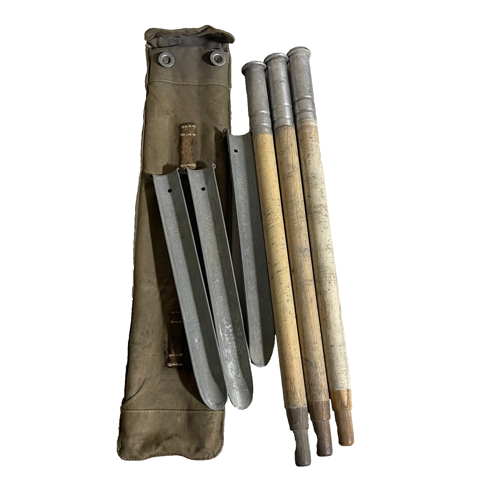 WW2 Swiss Army Tent Poles And Stakes W/bag 1940s Vintage Military WWII Zeltbaun