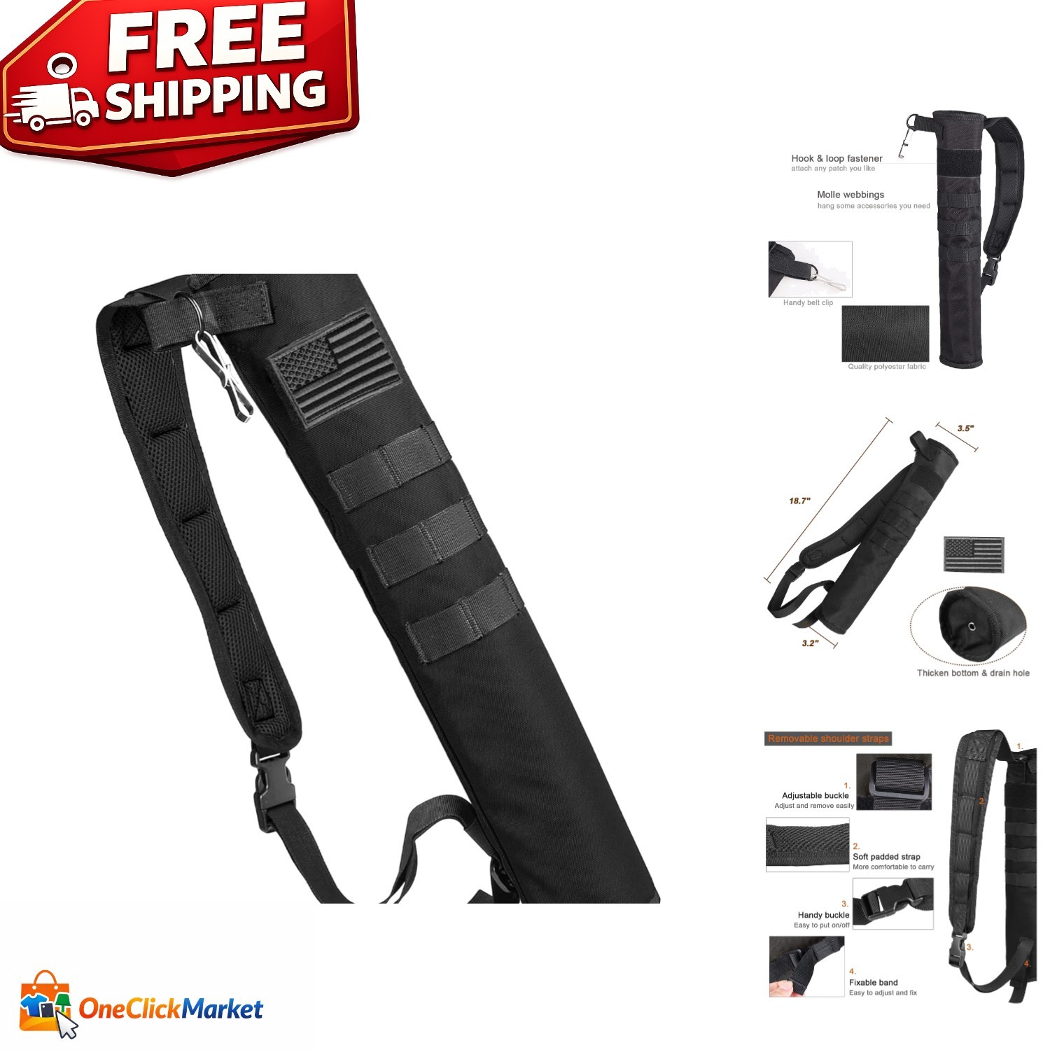 Compact Polyester Back Arrow Quiver with Molle System for Customizable Carrying
