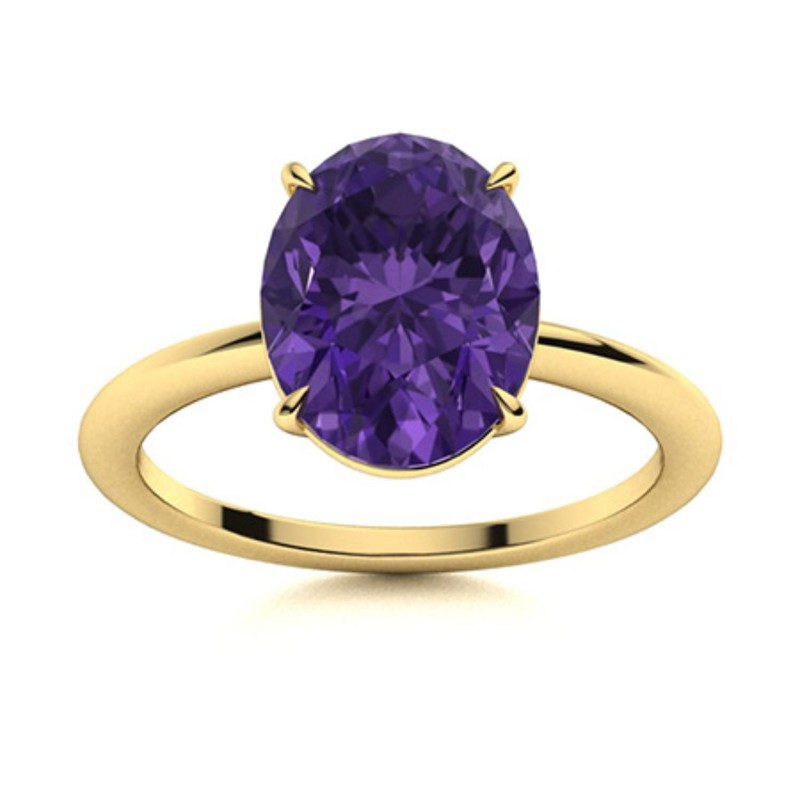 February Amethyst Stone 925 Sterling Silver New Solitaire Mother Prong Ring