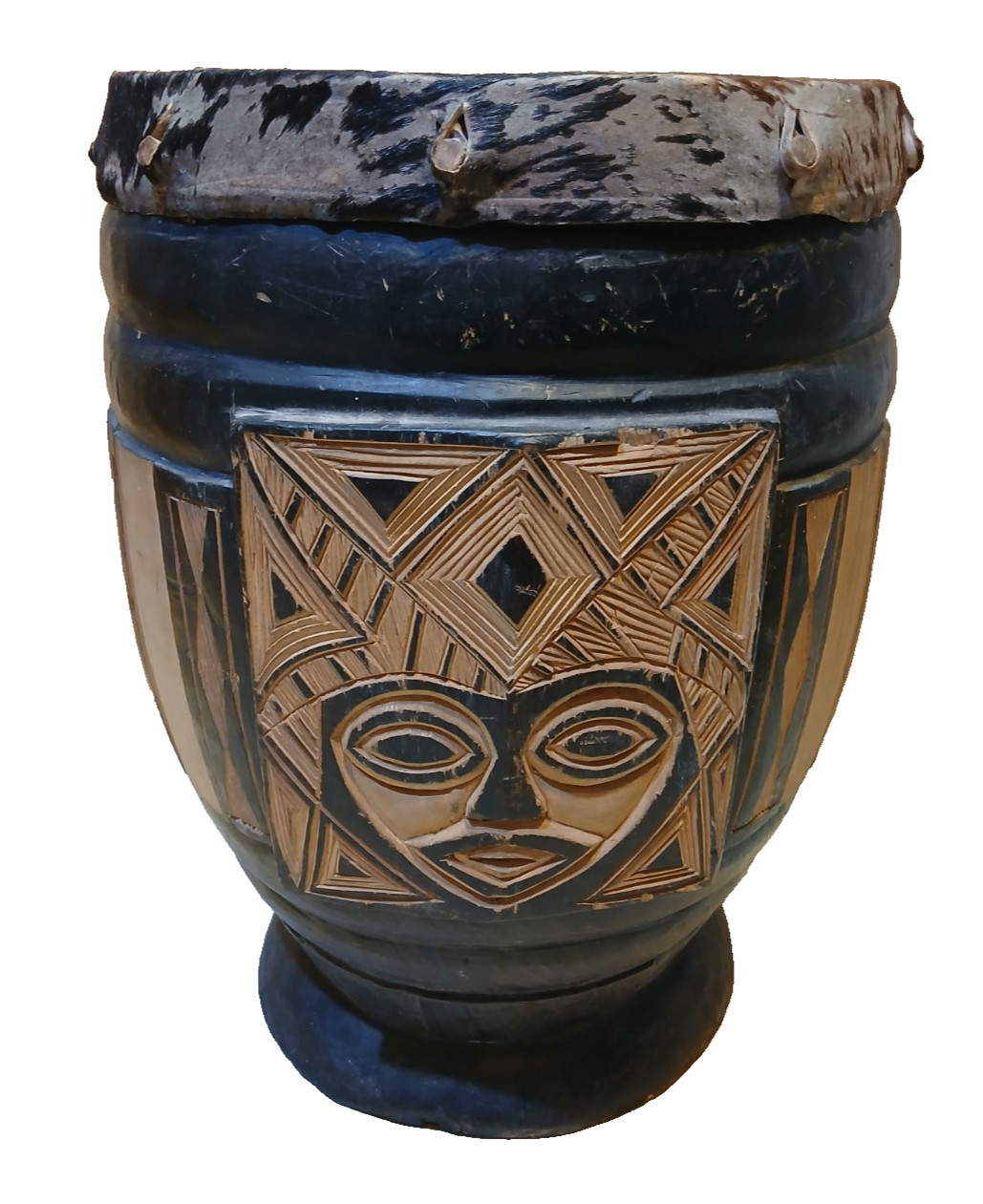 42cm Carved Wooden Djembe Bongo Painted African Influenced Drum High Handmade