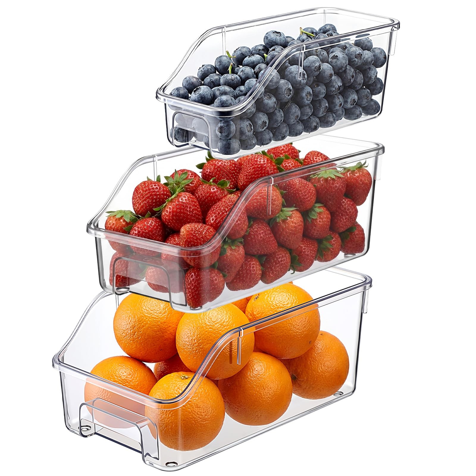 3 Packs Pantry Organizers and Storage Freezer Clear Organizer Bins with Handl...