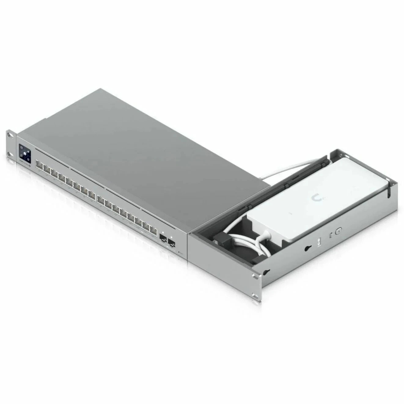 Rack Mount for UniFi USW-Pro-Max-16-PoE – 1U 19" with Tray for PSU Aluminum Look