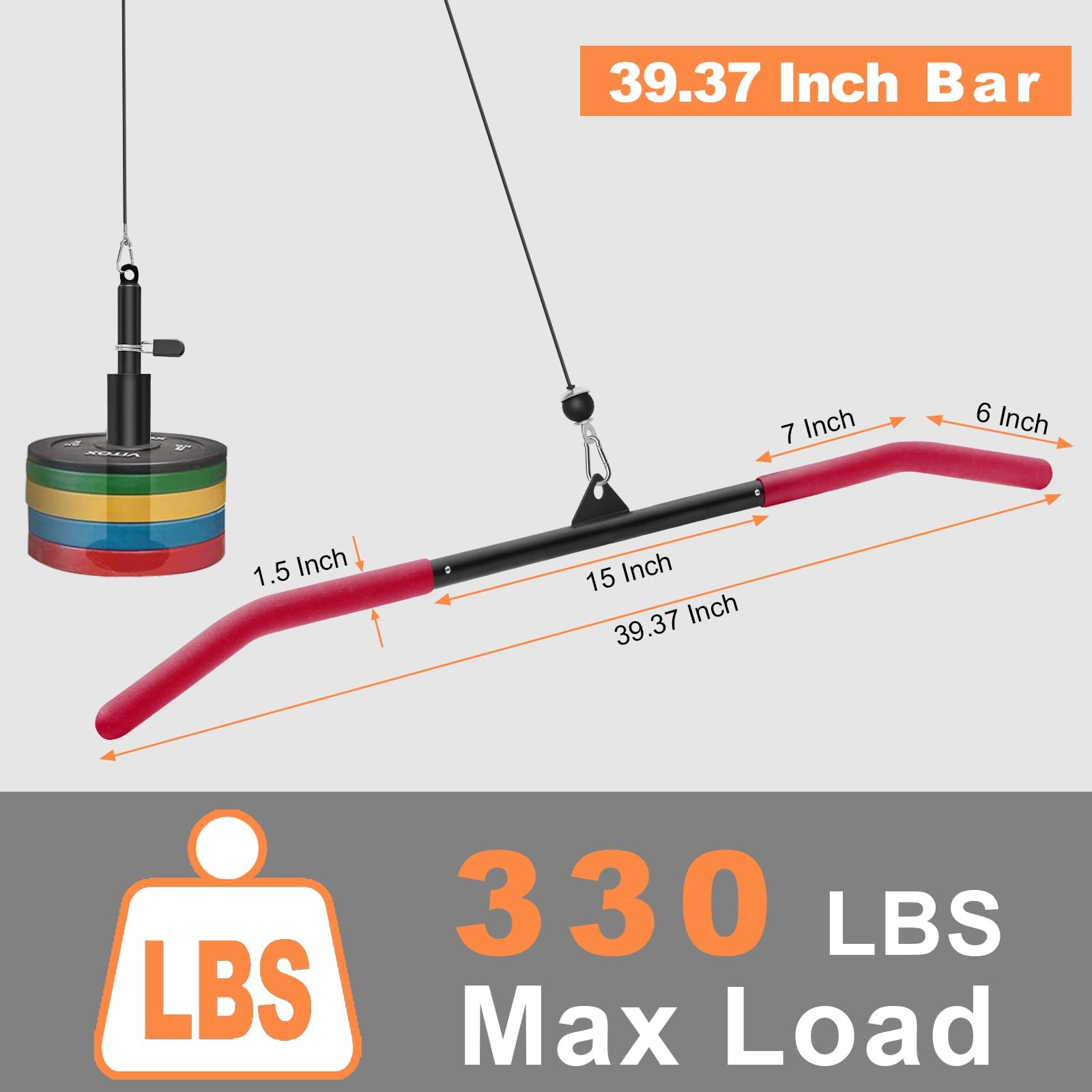 39 Inch LAT Pulldown Bar Attachment for Cable Machine Gym Strength Training