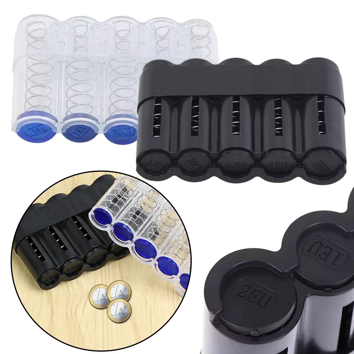 Plastic Euro Coin Box Portable Coin Storage Clip with 5 Compartments