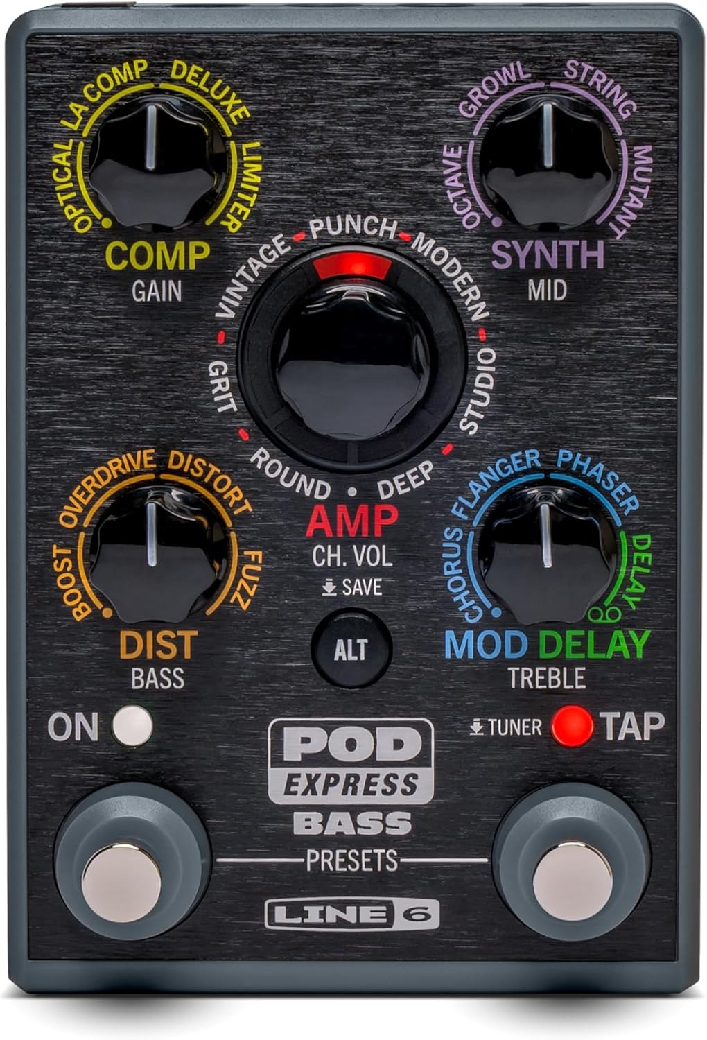 POD Express Bass Bass Effects Pedal 7Amps 7Cabs 17FX Looper Battery Corded black