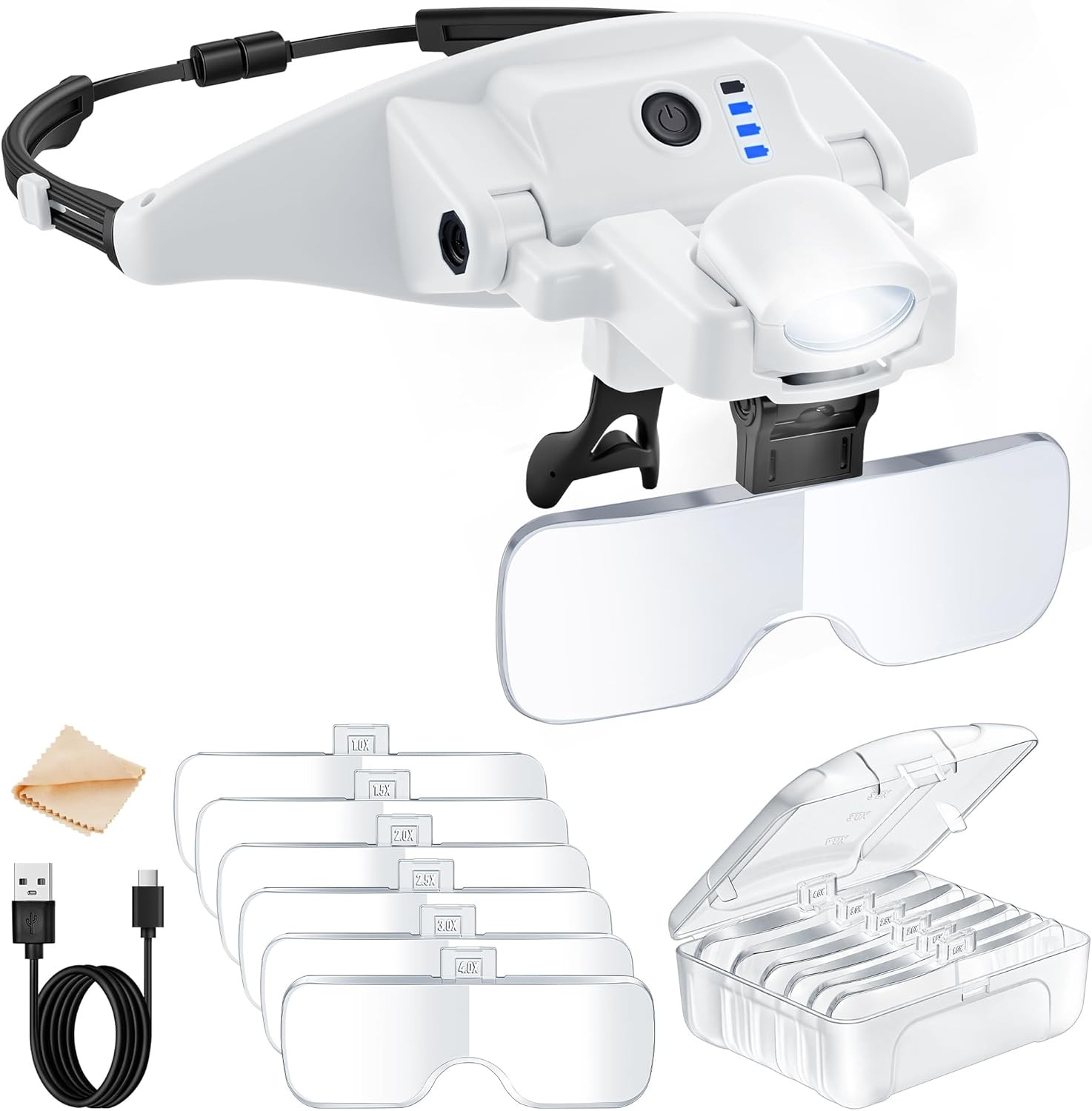 Magnifying Glasses with Light, 6 Interchangeable Lens (1.0X-4.0X) & 3 Lighting M
