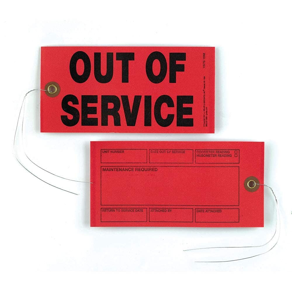 Out of Service Tags 50pk.  6.25" x 3.125", Red, Synthetic, 12" Tag Wires Atta...
