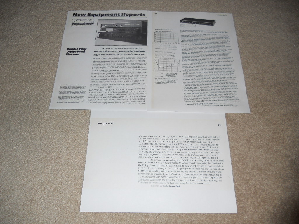 dbx 224 Type II NR Unit Review, 3 pg, 1980, Full Test, Rare Info!