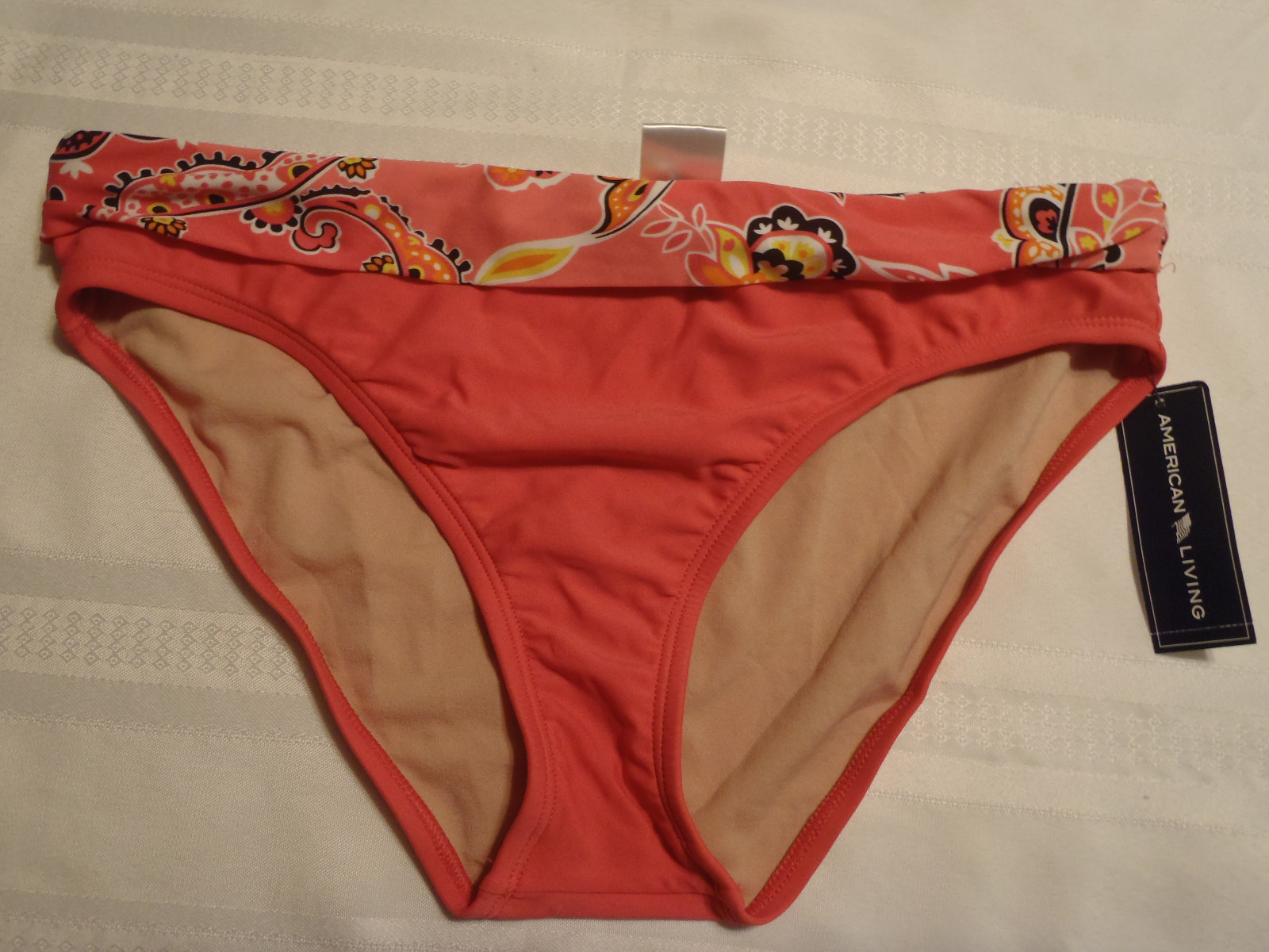 American Living Size 12 Pink Swimsuit Panty Print Cuff Waist NWT 44.00 Swimwear